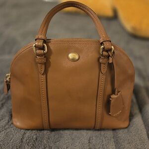 Coach Tan Leather Satchel with Gold Accents